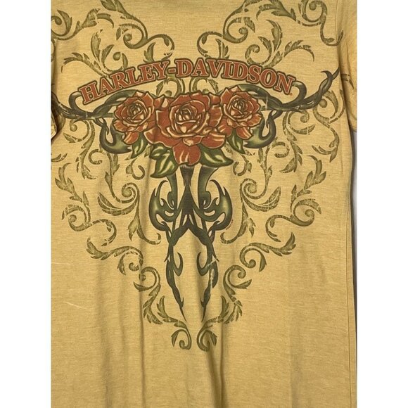 Harley Davidson Mustard Yellow Rose‎ Thorn Graphic Tee Shirt Size Large - Picture 2 of 9